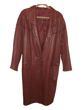 Pelle Burgundy Leather Longline Jacket Medium